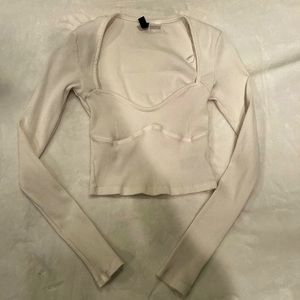 NWT H&M white ribbed long sleeve crop top